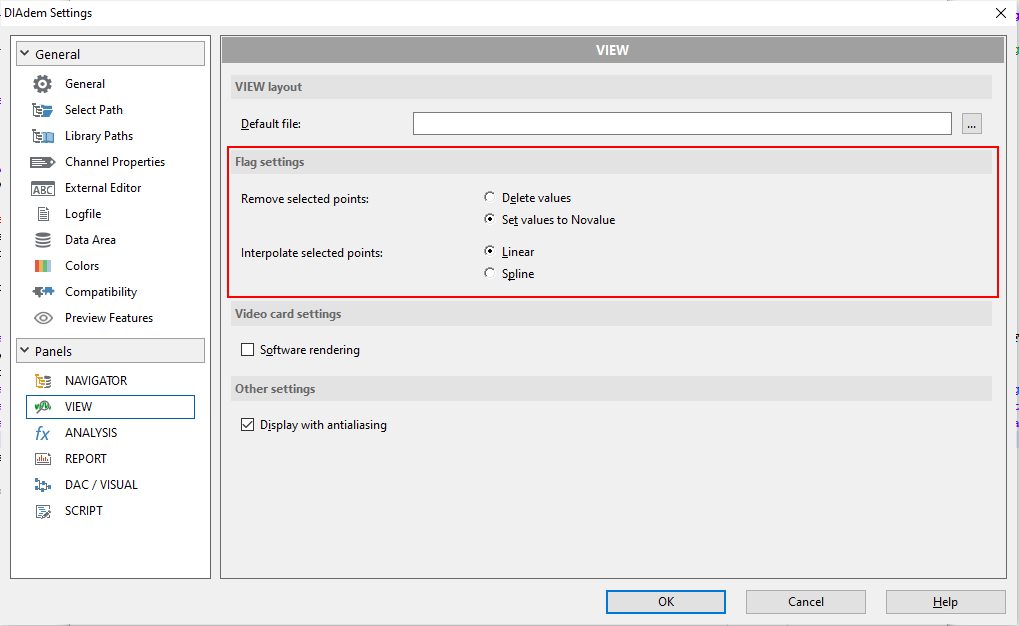 DIAdem VIEW global settings for flags